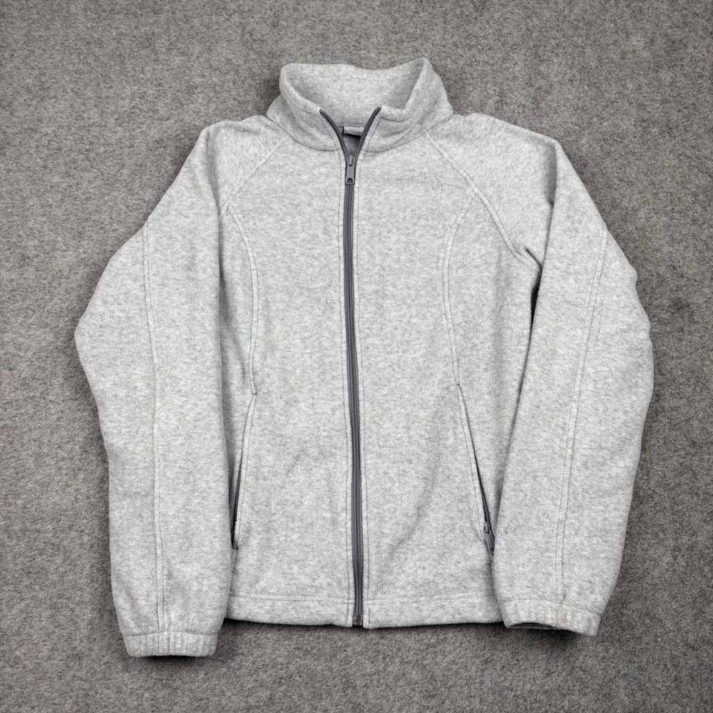 Columbia Fleece Jacket Women Medium Gray Full Zip Mock Neck Soft Utility Outdoor